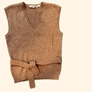 Wool Knit Sleeveless Sweater Vest with Belt